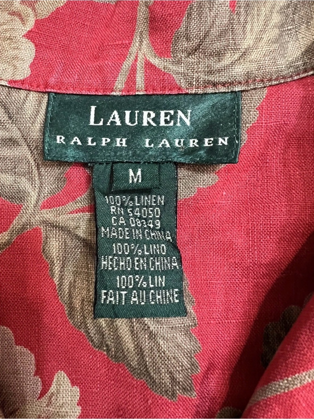 Lauren Ralph Lauren Womens Medium Short Sleeve 100% Linen Red Floral Button Down - Picture 10 of 11